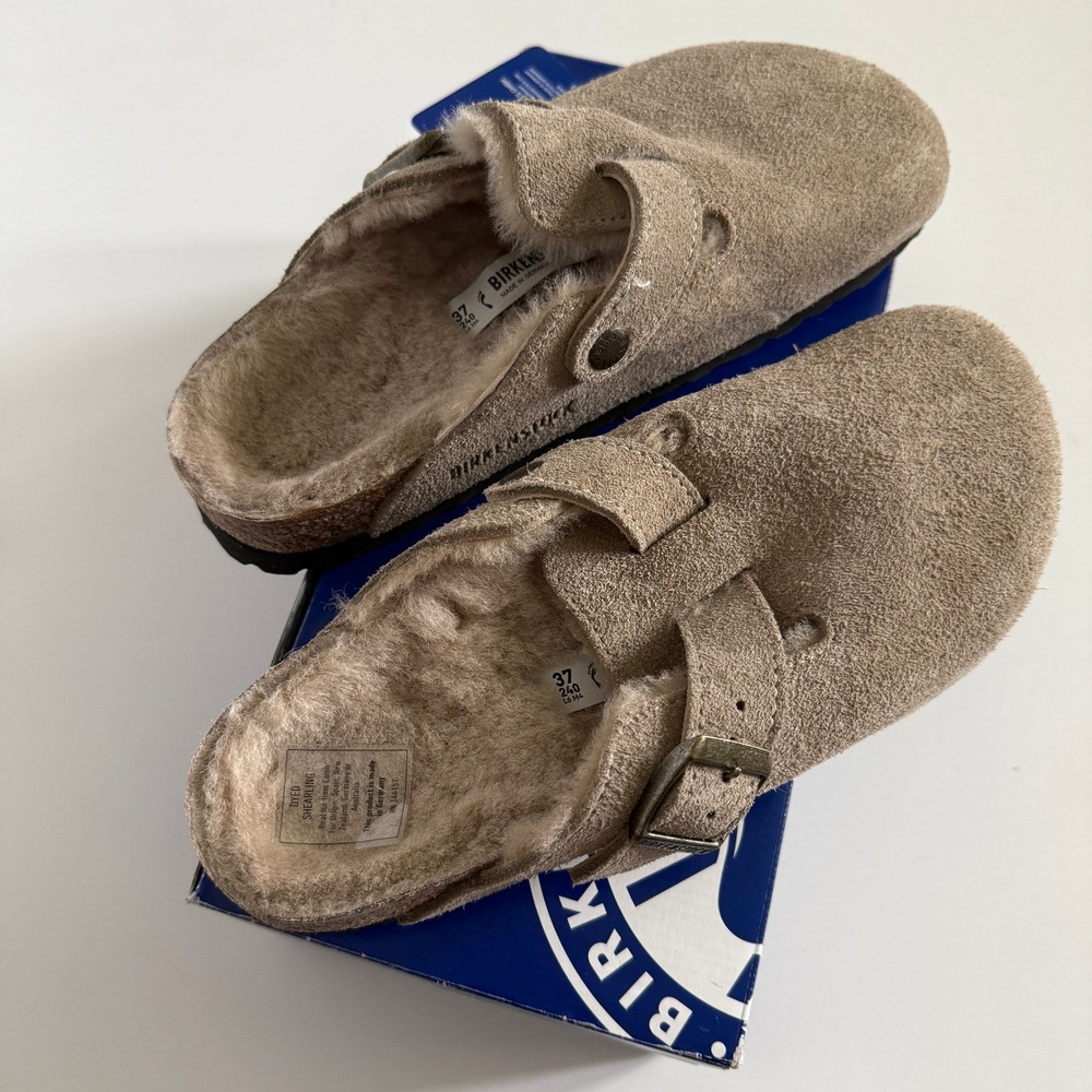 Birkenstock Boston Shearling Suede Clogs Taupe Tan 37 L6 M4 Narrow 0259883 - Picture 5 of 7